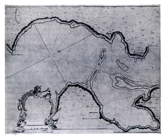 Керченский пролив с крепостями Керчью, Еникале и Таманью. Рукописная карта 1778 года (Государственный Исторический музей)