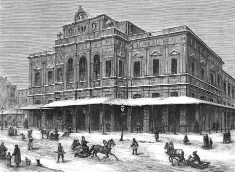 Гравюра 1879 года. Мариинский театр, 1859 год. Архитектор А. Кавос.