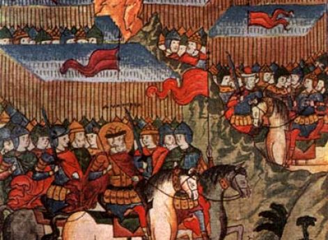 Дмитрий Донской перед войском. Миниатюра из Лицевого летописного свода