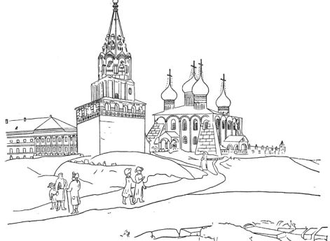 Успенский собор во Владимире и его колокольня. Рисунок 1801 года