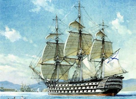 Затопление русских кораблей после падения Севастополя. Французская гравюра, 1855 г.