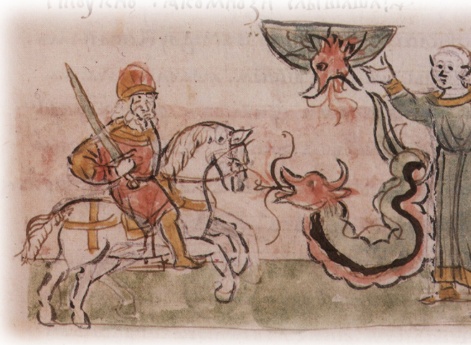 Необычное природное явление — ниспадение змея, происшедшее во время охоты Всеволода Ярославича Киевского под Вышгородом.