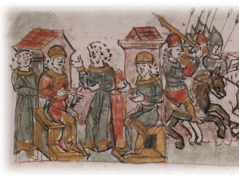 Совет Владимира Всеволодовича Мономаха (Переяславского) и Святополка Изяславича Киевского о походе совместно с Олегом Святославичем Черниговским на половцев; захват войсками Святополка и Владимира пленных в половецком походе.