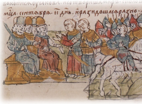 Съезд князей Святополка Изяславича Киевского, Владимира Всеволодовича Мономаха (Переяславского), Давыда Святославича Черниговского, Олега Святославича Муромского и Ярослава Святополковича Волынского (?) на реке Золотче для переговоров о заключении мира с