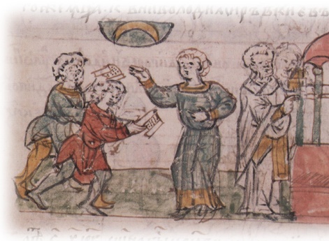 Затмение солнца 29 марта 1114 г.; погребение Святополка Изяславича Киевского в Михайловской Златоверхой церкви в Киеве. (Миниатюра содержит дополнительные сведения о погребении князя Святополка, отсутствующие в Радзивиловской летописи, но сохраненные в Ип