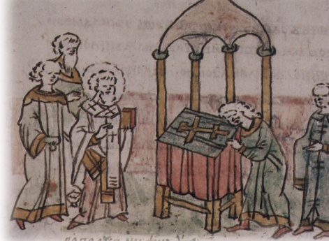 Крестоцелование в присутствии черниговского епископа князей Михалка и Всеволода Юрьевичей и Ярополка и Мстислава Ростиславичей на признание старшинства Михалка.