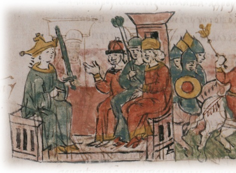 Совет венгерского короля Гезы II с Мстиславом Изяславичем Переяславским и его союзниками о действиях против Владимира Володаревича Галицкого (?); бегство Владимира от угорских полков.