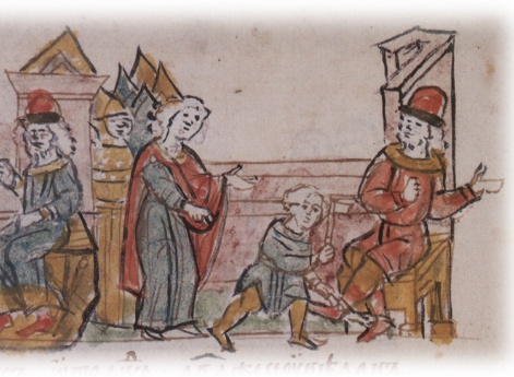 Беседа Давыда Игоревича Волынского и Василька Ростиславича Теребовльского в палатах Святополка Изяславича Киевского; наложение оков на Василька.