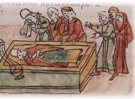 Оплакивание и погребение умершего Михалка Юрьевича Владимирского.