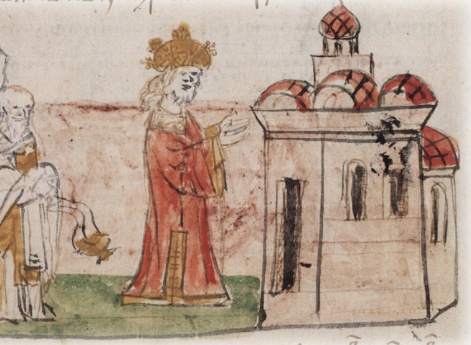 Служба при перенесении мощей Бориса Владимировича и Глеба Владимировича в новую церковь, заложенную Изяславом Ярославичем Киевским.