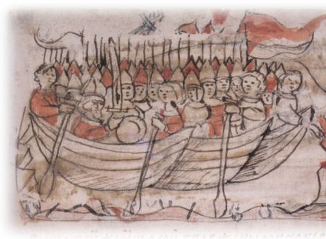 Поход Владимира Ярославича Новгородского в ладьях на Царьград; гибель кораблей в бурю и спасение Владимира на ладье воеводы Ивана Творимича.