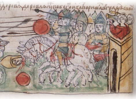 Сражение войск Ольги и Святослава Игоревича с войском древлян; поражение древлян и бегство их в свои города.