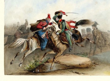 Французский конный егерь в схватке с русским казаком