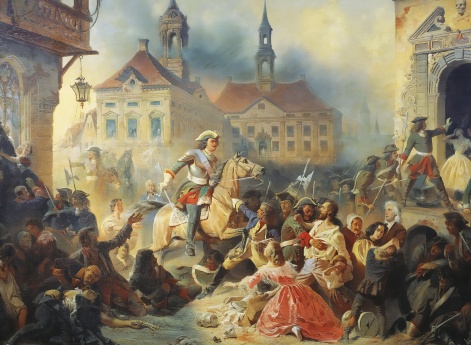 Петр I усмиряет ожесточенных солдат своих при взятии Нарвы в 1704 году