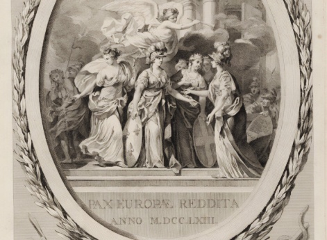 Аллегорическая медная гравюра мир вернулся в Европу в 1763 году